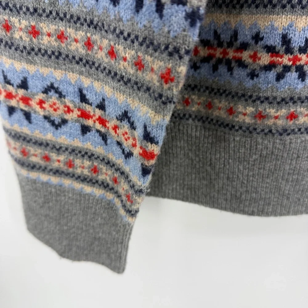 J. Crew Fair Isle Icelandic Sweater Lambswool Blend Gray Multi Size L